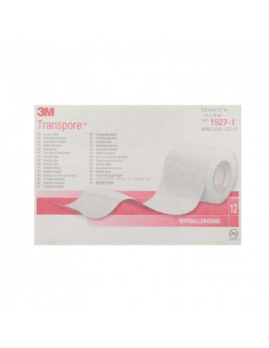 3M Transpore adhesive plaster 2.5 cm x 9.2 m 12 rolls