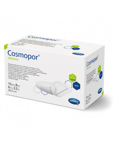 Cosmopor Silikonowy plaster wyspowy/opatrunek sterylny 15 x 8 cm 25 sztuk