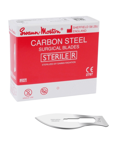 Lâminas estéreis Swann Morton Carbon No. 24 100 peças