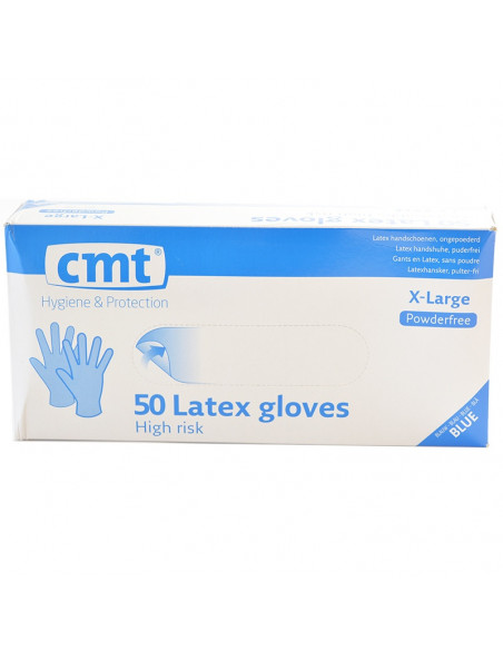 Latex Handschoenen High Risk Blauw Poedervrij 50 stuks (CMT)