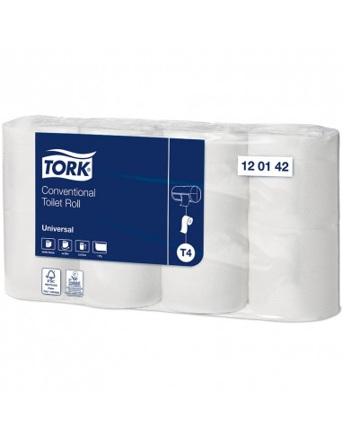 Tork Universal-Toilettenpapier 1-lagig weiß 56 mx 10 cm Packung mit 64 Rollen / 400 Blatt