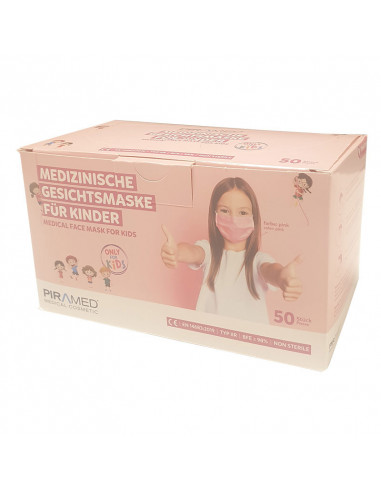 Maschera Bocca Medica Tipo IIR Bambina Rosa 50 pezzi