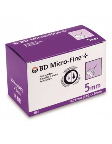 Agulhas de caneta de parede fina BD Microfine + 5mm 100 peças