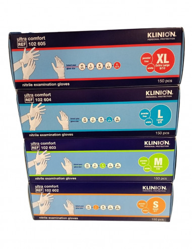 Klinion Nitrile Exam Gloves Powder Free White 150 pcs.
